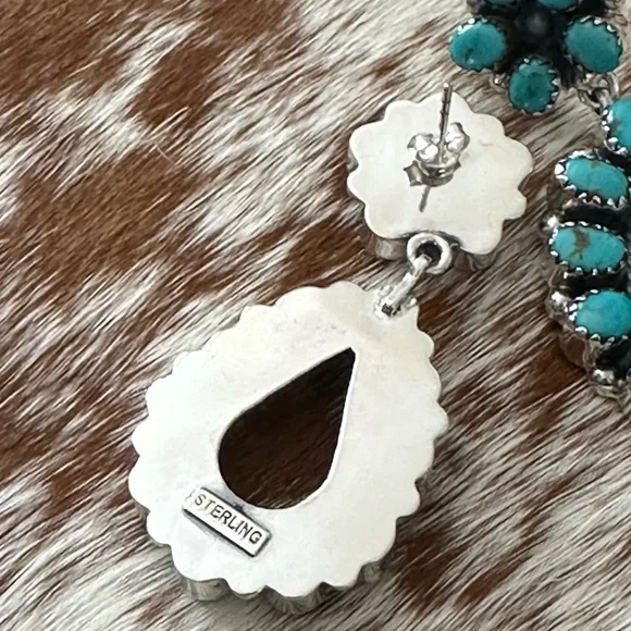 Kingman turquoise statement southwestern sterling silver earrings - Picture 5 of 7
